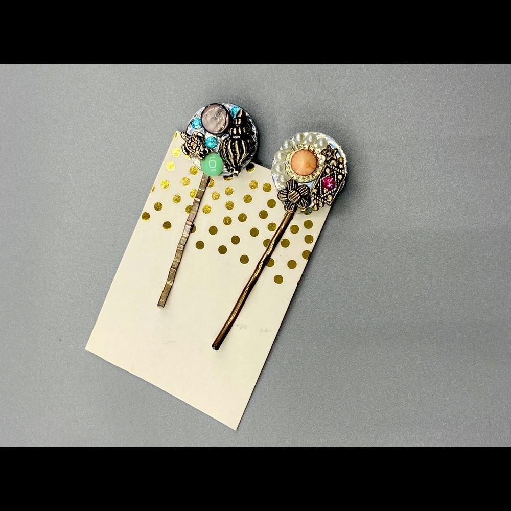 hairpins teal and pink unique one of a kind